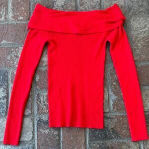 Express Red Off Shoulder Knit Blouse Size XS Long Sleeve